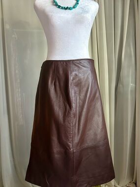 Vintage Clio Deep Brown Leather A-Line Skirt